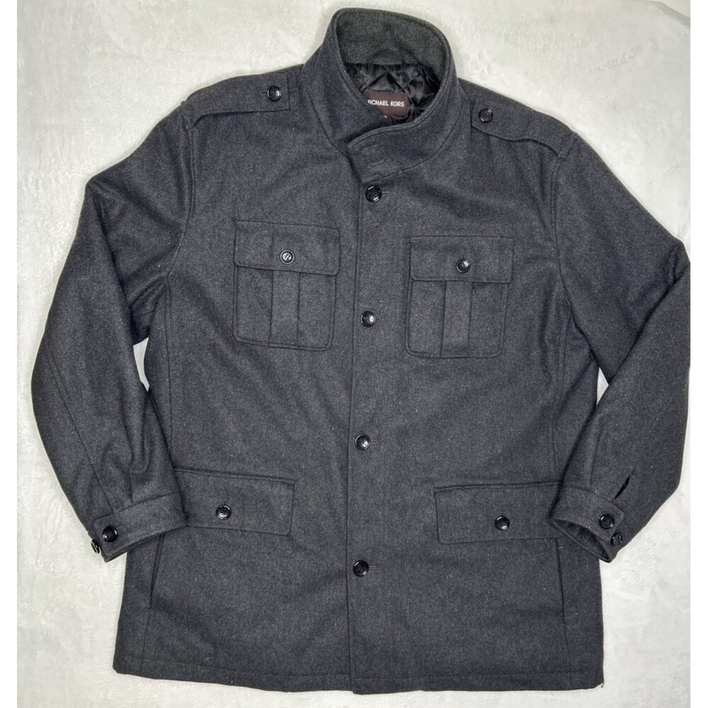 Michael Kors Peacoat Men's XL Charcoal Wool Blend Button Up Utility Overcoat